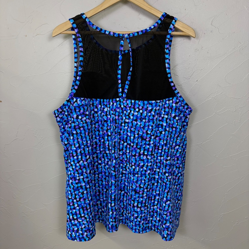 Trimshaper Swim Tankini Top Women 26W Purple Blue Dot Mesh Neck‎ Modest Beach - Picture 2 of 9